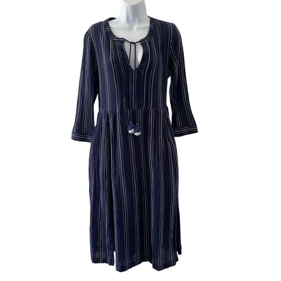 Sea New York Dress 6 Blue Striped Boho Coastal Midi Cottage Peasant Classic - Picture 1 of 14